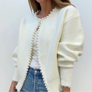 Vita Grace Isabella Pearl Edge Cardigan in Cream